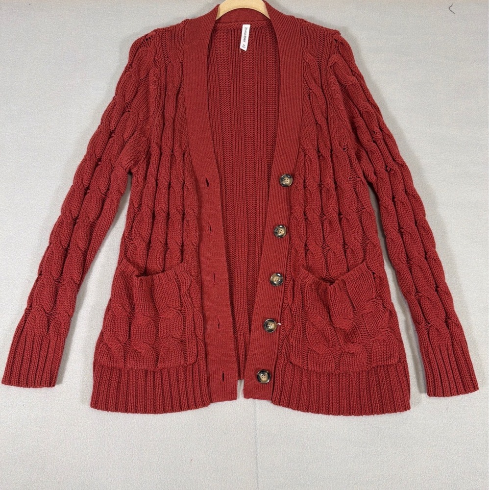 Zenana Premium Womens 2X Rust Red Cable Knit Button Front Cardigan TW-1965